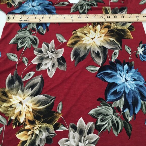 Floral Tunic Top Women Size Large Summer Red Tropical Bell Sleeve Flowy - Picture 11 of 11